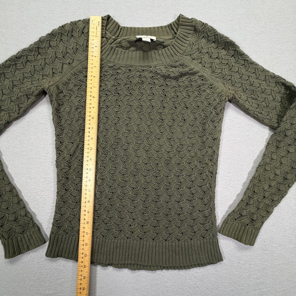 Ann Taylor Loft Sweater Womens Small Good Olive Green Open Knit Chevron - Picture 2 of 7